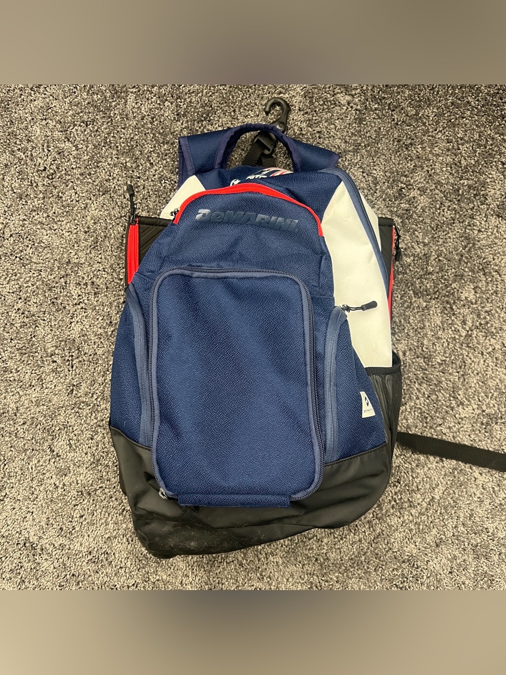Demarini Voodoo OG Backpack Baseball Softball Red White Blue USA Zipper Flag